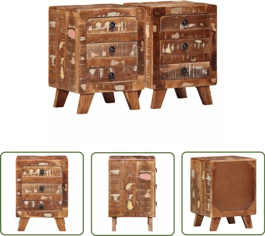 The Living Store Nachtkastje 2 st 37x32x50 cm massief gerecycled hout Nachtkastje Kastje Kamerdecoratie Vintage Stijl Industrieel Design