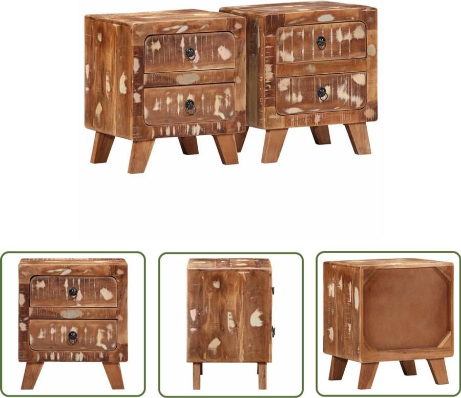 VidaXL Nachtkastje 2 st 40x32x46 cm massief gerecycled hout Nachtkastje Kastje Slaapkamer Vintage Industrieel