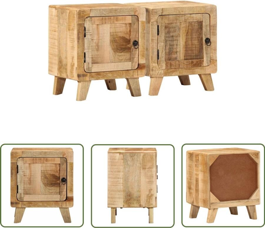 The Living Store Nachtkastje 2 st 40x32x46 cm massief hout ruw mangohout Nachtkastje Kastje Mango Wood Kamerdecoratie Slaapkamers