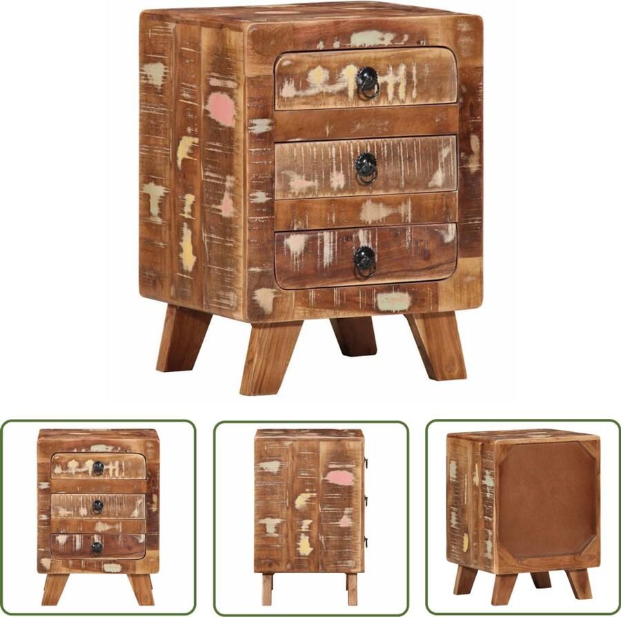 The Living Store Nachtkastje 37x32x50 cm massief gerecycled hout Nachtkastje Kastje Slaapkamervloer Vintage Meubilair Industrieel Wonen