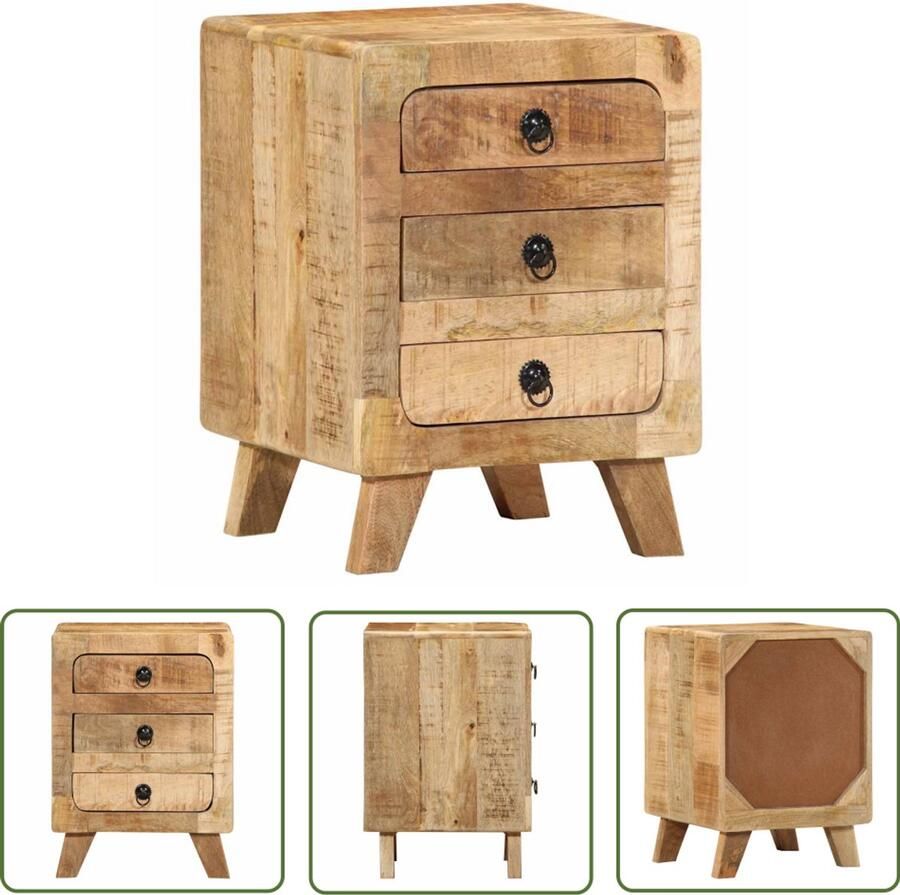 The Living Store Nachtkastje 37x32x50 cm massief ruw mangohout Nachtkastje Kastje Mango Wood Salontafel Kamerdecoratie