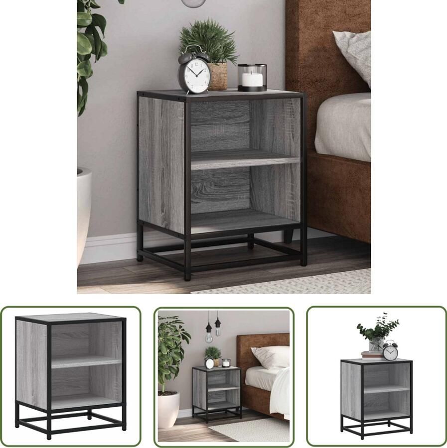 The Living Store Nachtkastje 40x31x50 cm bewerkt hout&metaal grijs sonoma eiken Nachtkastje Kastje Slaapkamer Houten Kast Grijze Kast