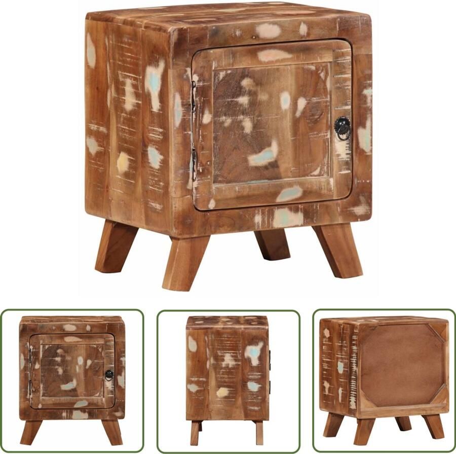The Living Store Nachtkastje 40x32x46 cm massief gerecycled hout Nachtkastje Kastje Slaapkamervloer Vintage Meubilair Industrieel Design