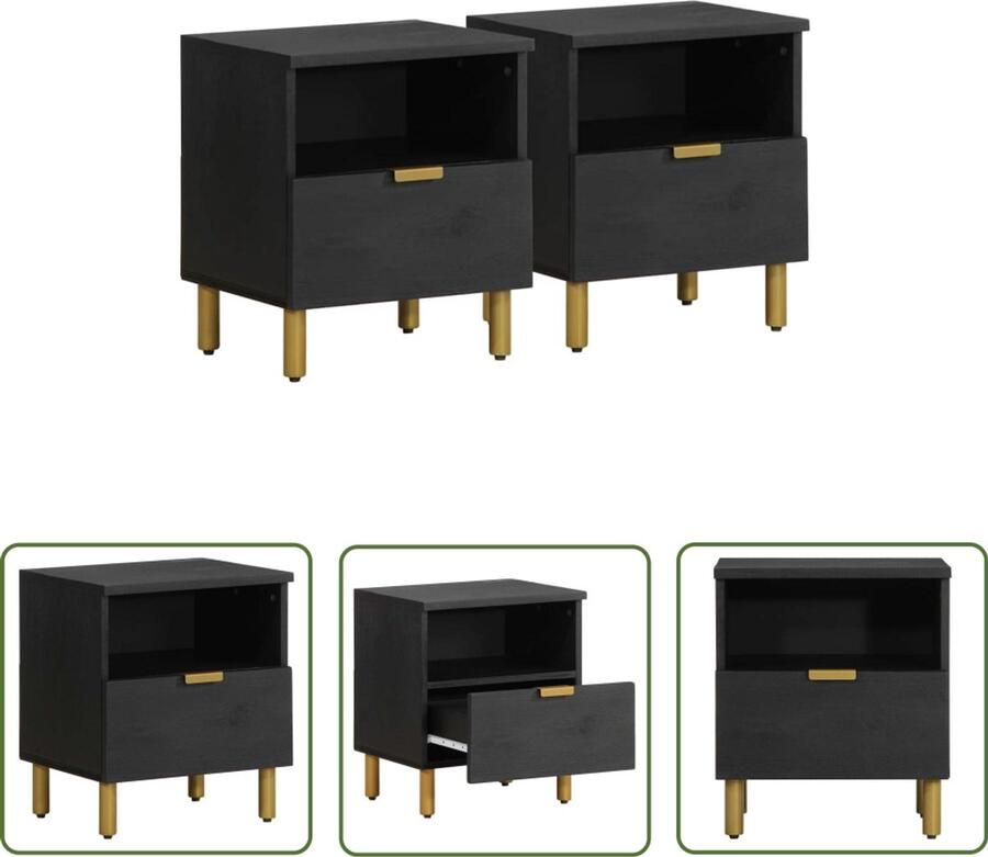 The Living Store Nachtkastje 40x33x46 cm bewerkt hout zwart Nachtkastje Kastje Slaapkamervloerisolatie Houten Nachtlamp Vintage Nachtkastje