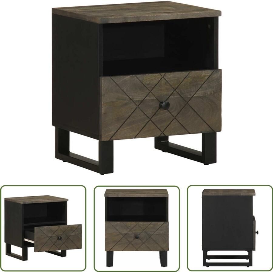 The Living Store Nachtkastje 40x33x46 cm massief mangohout zwart Nachtkastje Kastje Mango Wood Houten Nachtlamptafel Slaapkamervloer