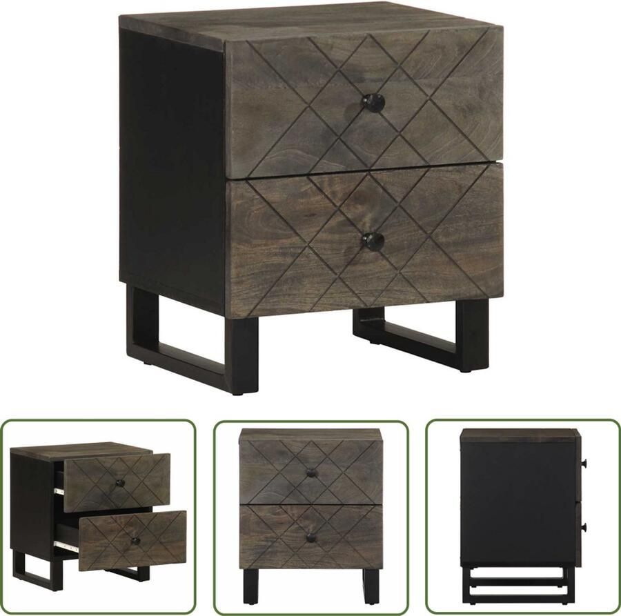 The Living Store Nachtkastje 40x33x46 cm massief mangohout zwart Nachtkastje Kastje Mango Wood Houten Nachttafel Slaapkamervloeren