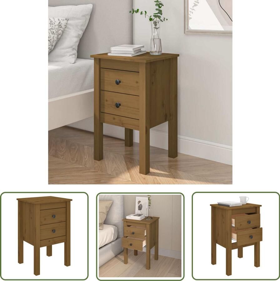 The Living Store Nachtkastje 40x35x61 5 cm massief grenenhout honingbruin Nachtkastje Kastje Bedkamer Meubilair Grenoble Hout Bruine Meubels - Foto 2