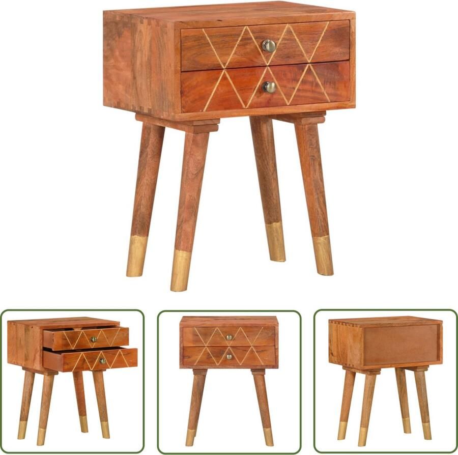 The Living Store Nachtkastje Massief Mangohout 43 x 30 x 58 cm 2 Lades Nachtkastje Kastje Mangohouten Kast Massief Hout Vintage Kast - Foto 2