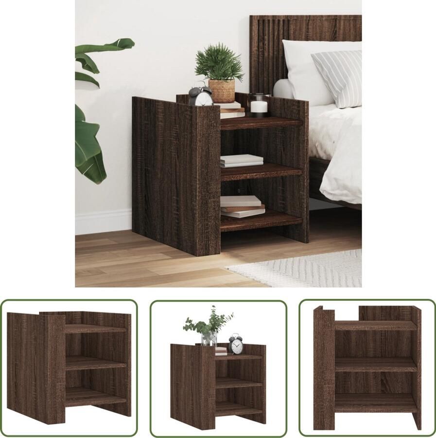 The Living Store Nachtkastje 45x50x50 cm bewerkt hout bruin eikenkleurig Nachtkastje Kastje Houten Nachttafel Bruine Eiken Kleur Vintage Design