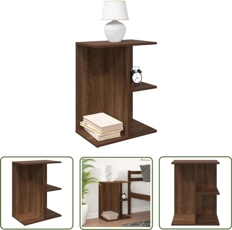 The Living Store Nachtkastje 46 5x29x61 cm bewerkt hout bruin eikenkleur Nachtkastje Kastje Houten Meubel Bedroom Furniture Slaapkamervloer