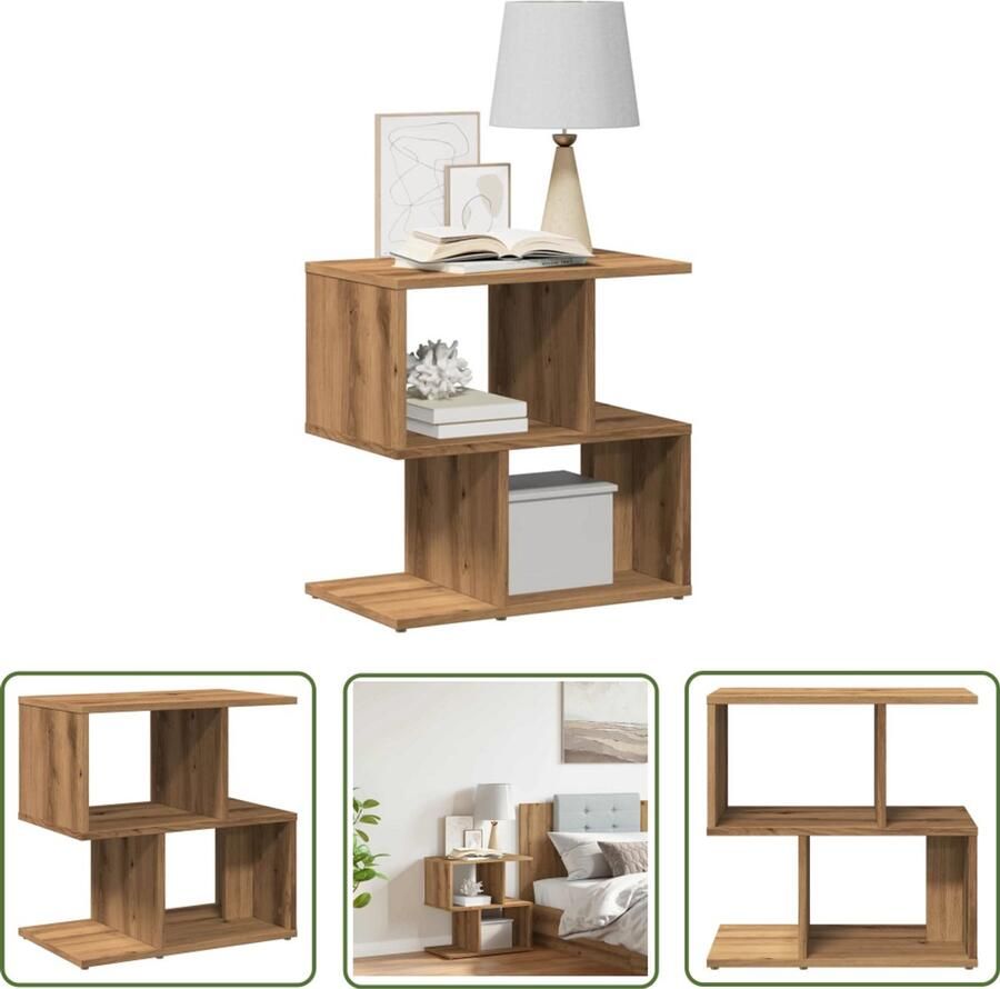 The Living Store Nachtkastje 50x30x51 5 cm bewerkt hout artisanaal eikenkleur Nachtkastje Kastje Slaapkamer Houten Meubilair Eiken Kleur