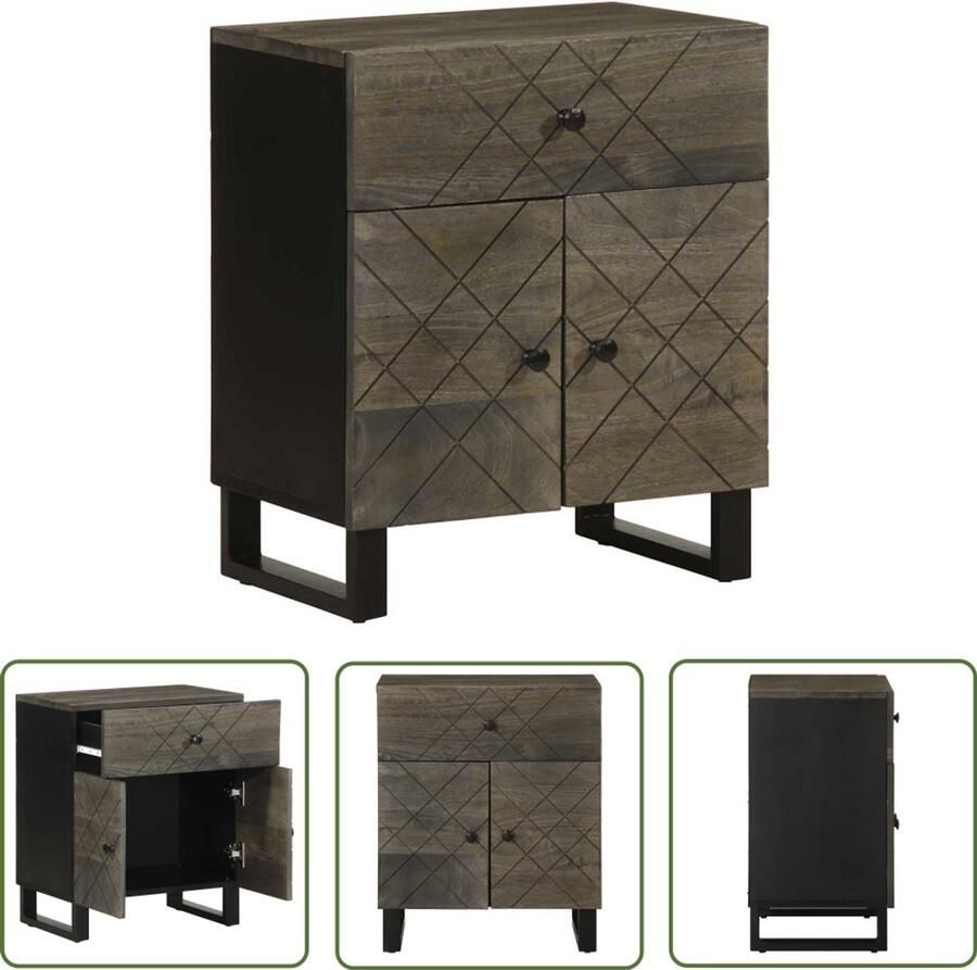 The Living Store Nachtkastje 50x33x60 cm massief mangohout zwart Nachtkastje Kastje Mango Wood Houten Kast Slaapkamervloer