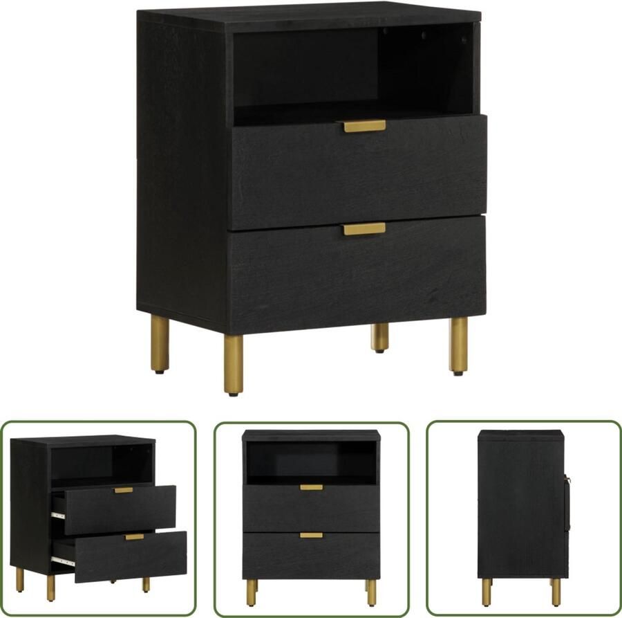 The Living Store Nachtkastje 50x33x62 cm bewerkt hout zwart Nachtkastje Kastje Slaapkamer Houten Meubilair Zwarte Meubels