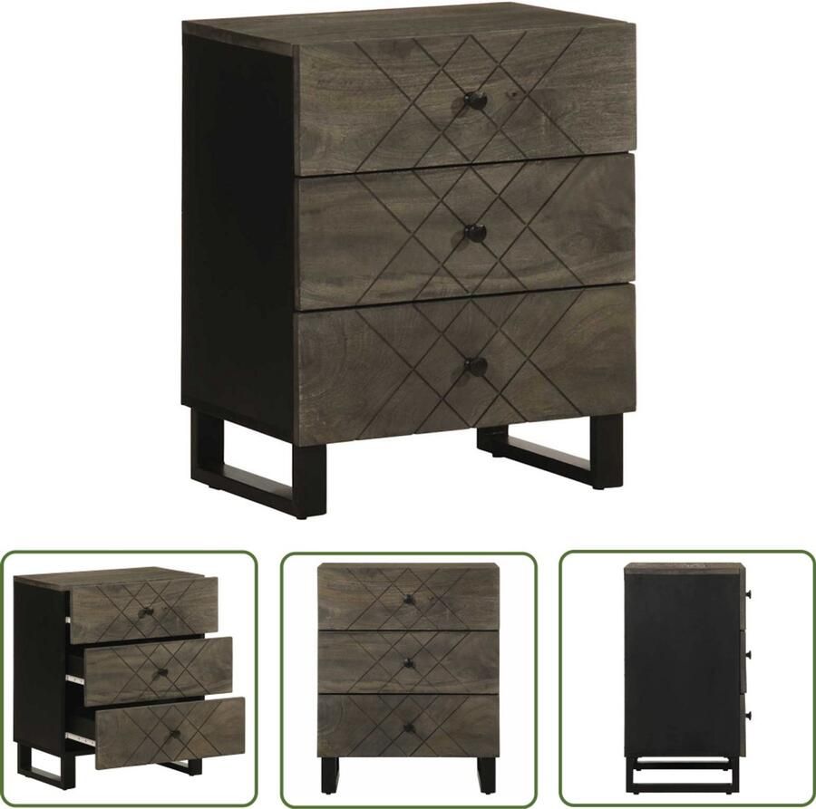 The Living Store Nachtkastje 50x33x62 cm massief mangohout zwart Nachtkastje Kastje Mango Wood Houten Kast Slaapkamervloer