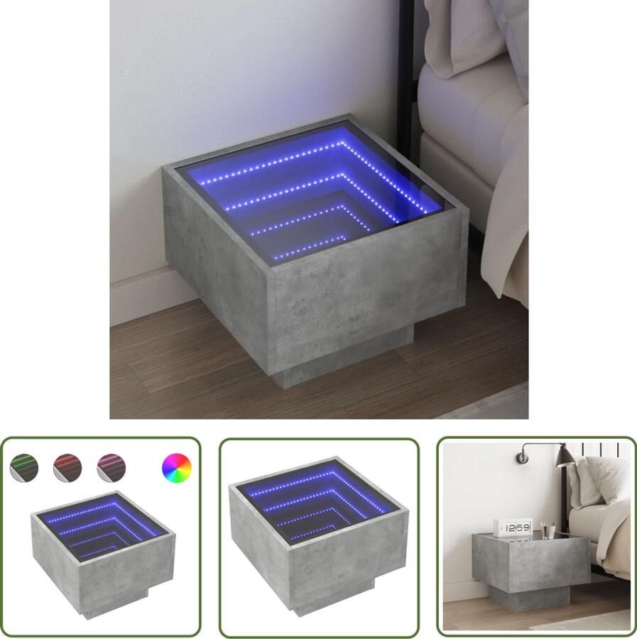 VidaXL Nachtkastje met Infinity LED 40x40x30 cm betongrijs Nachtkastje Kastje Led Licht Betongrijs Nachtlamp