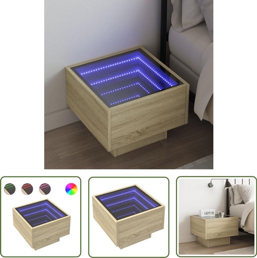 VidaXL Nachtkastje met Infinity LED 40x40x30 cm sonoma eikenkleurig Nachtkastje Kastje Led Lamp Nachtlamp Bedroom Furniture