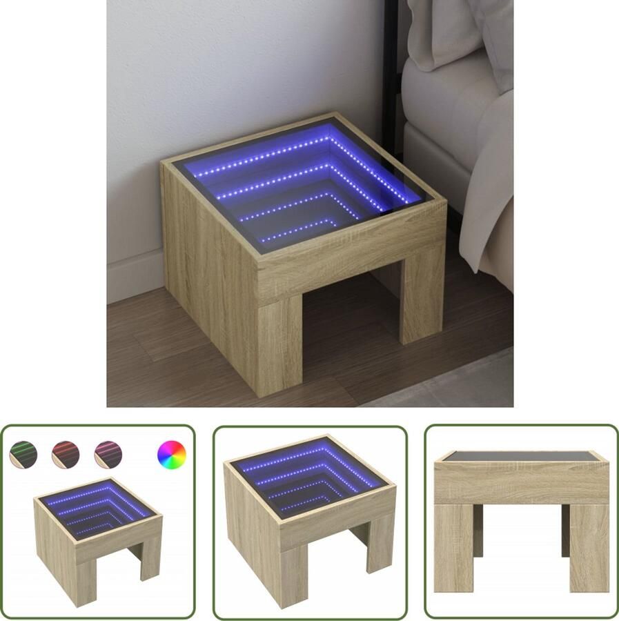 VidaXL Nachtkastje met Infinity LED 40x40x30 cm sonoma eikenkleurig Nachtkastje Kastje Salontafel Led Lamp Nachtlamp
