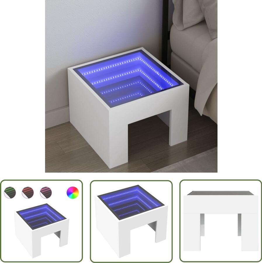 VidaXL Nachtkastje met Infinity LED 40x40x30 cm wit Nachtkastje Kastje Led Verlichting Nachtlamp Slaapkamerr