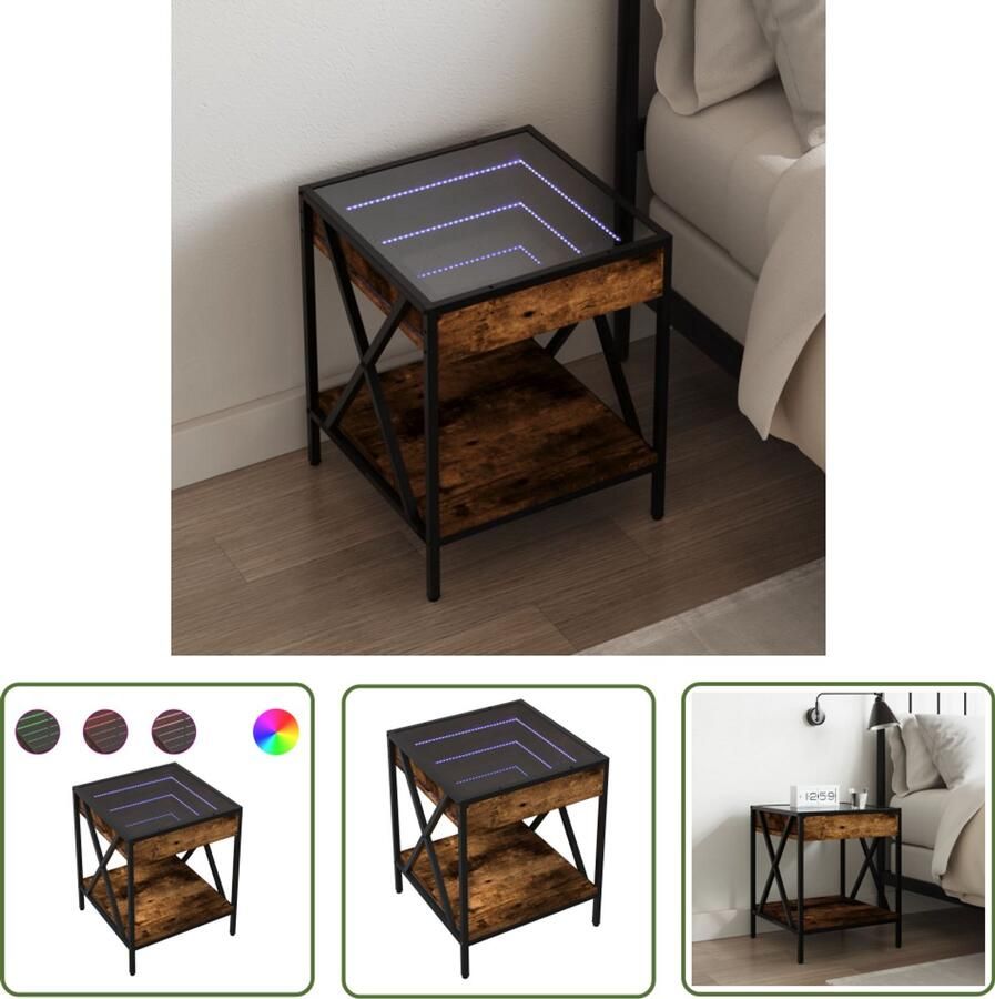 VidaXL Nachtkastje met Infinity LED 40x40x49 cm gerookt eikenkleurig Nachtkastje Kastje Led Lamp Bedroom Furniture Living Room Furniture