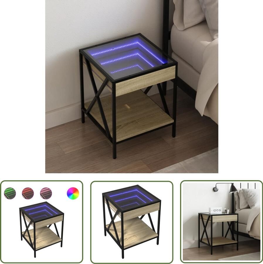 VidaXL Nachtkastje met Infinity LED 40x40x49 cm sonoma eikenkleurig Nachtkastje Kastje Led Lamp Nachtlamp Bedroom Furniture