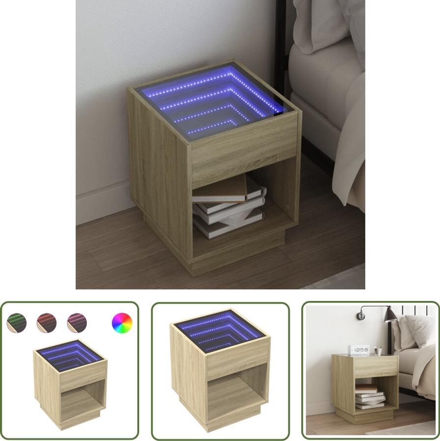 VidaXL Nachtkastje met Infinity LED 40x40x50 cm sonoma eikenkleurig Nachtkastje Kastje Led Verlichting Nachtlamp Slaapkamersfeer
