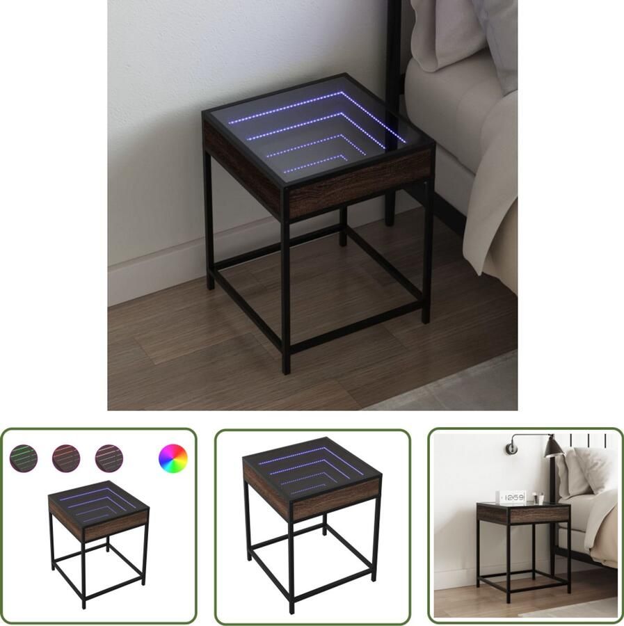 VidaXL Nachtkastje met Infinity LED 40x40x51 cm bruin eikenkleurig Nachtkastje Kastje Led Lamp Bedroom Furniture Slaapkamersfeer