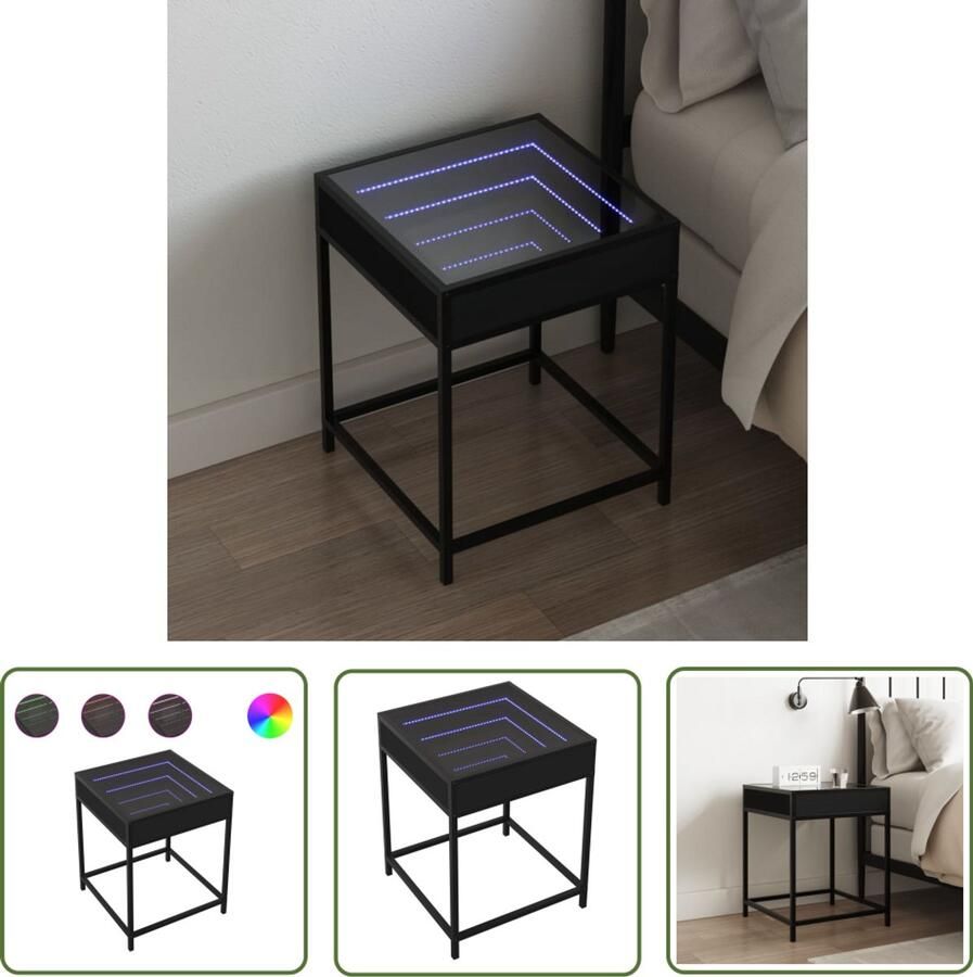 VidaXL Nachtkastje met Infinity LED 40x40x51 cm zwart Nachtkastje Kastje Led Verlichting Nachtlamp Slaapkamerr