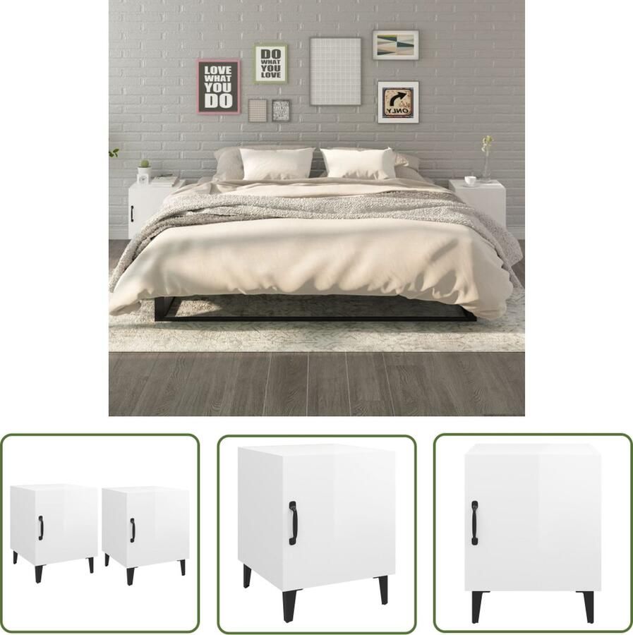 The Living Store Nachtkastje Bedkasten Hoogglans Wit 40 x 40 x 50 cm Bewerkt Hout Nachtkastje Kastje Houten Nachtkastje Nachtlamp Slaapkamersdecoratie - Foto 2