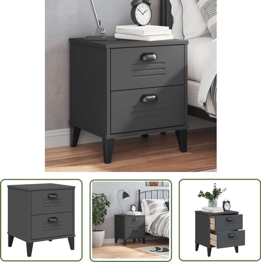 The Living Store Nachtkastje VIKEN bewerkt hout antracietgrijs Nachtkastje Kastje Woonaccessoires Slaapkamerinrichting Industriele Design