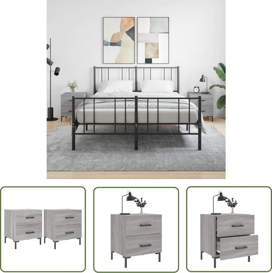 The Living Store Nachtkastjes Moderne Charme Meubels Afmetingen- 40 x 35 x 47.5 cm Ken- Grijs Sonoma Eiken Nachtkastjes Kastjes Meubilair Slaapkamers Modern - Foto 2