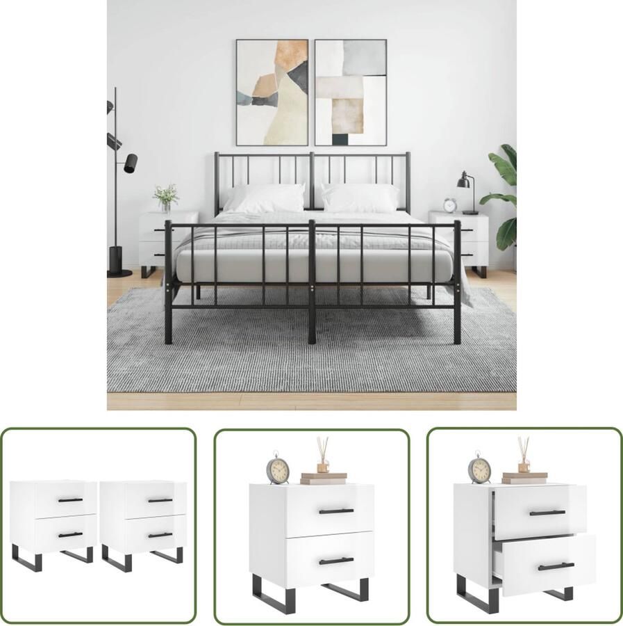 The Living Store Nachtkastjes Moderne Charme Meubels 40 x 35 x 47.5cm Hoogglans wit Nachtkastjes Kastjes Slaapkamers Modern Design Witte Meubels - Foto 2