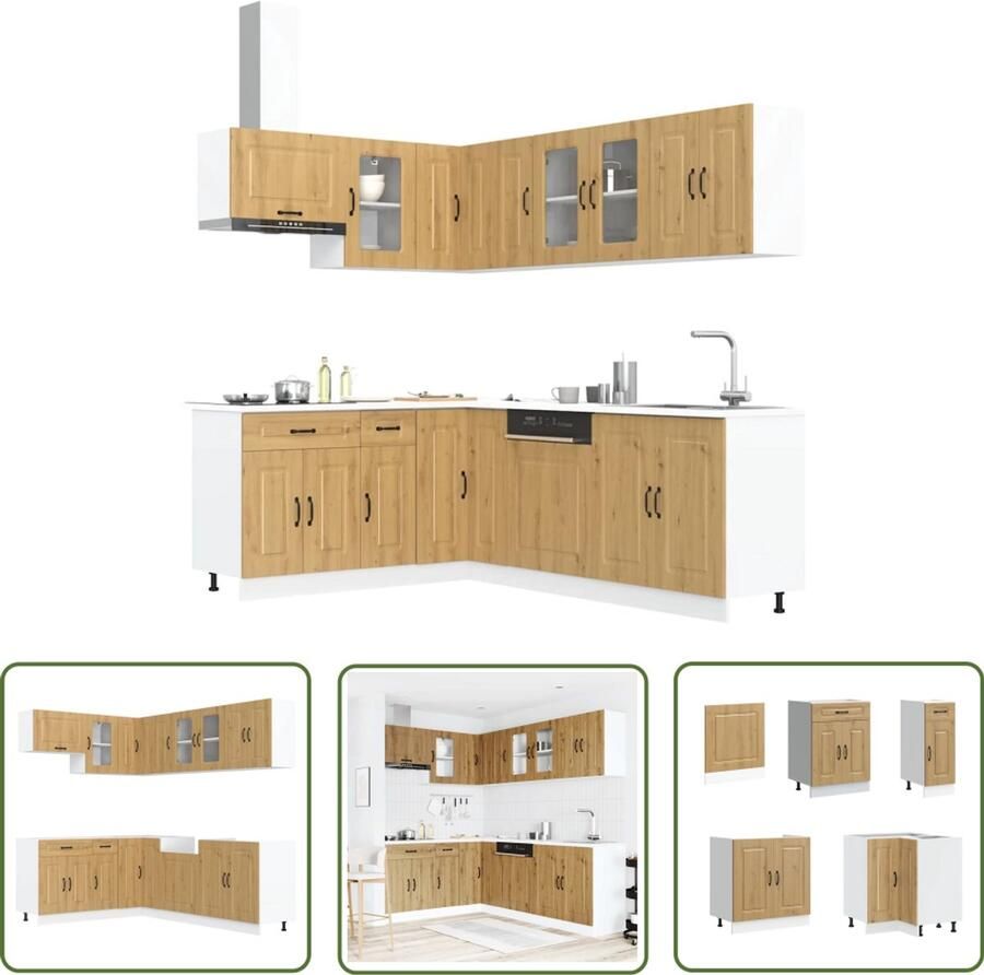 VidaXL Keuken Inrichting Keuken Kast Set 11-delige Keukenkastenset Kalmar bewerkt hout artisanaal eiken Houten Keukenkasten Opslagoplossing Keuken Kalmar Serie