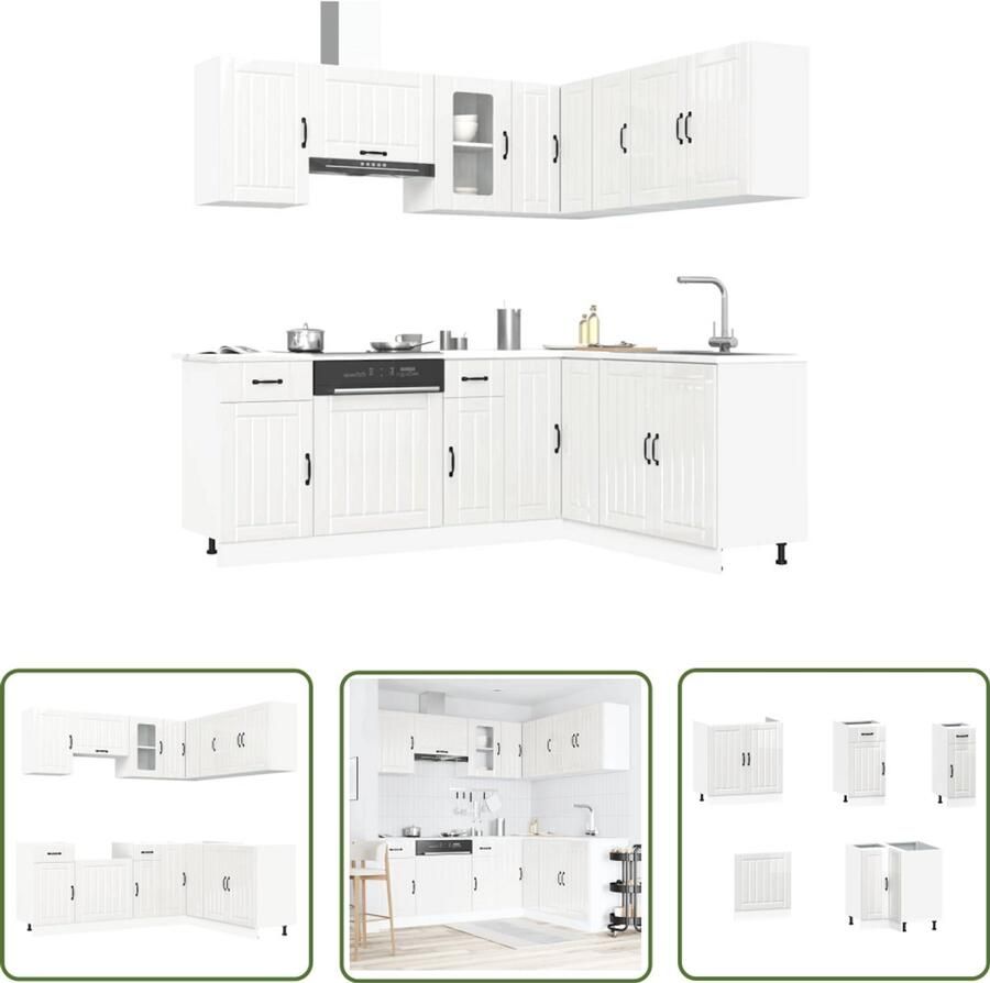 VidaXL Keuken Inrichting Keuken Kast Set 11-delige Keukenkastenset Kalmar bewerkt hout glanzend wit Houten Keukenkasten Witte Keukenkasten Opslagoplossing Keuken