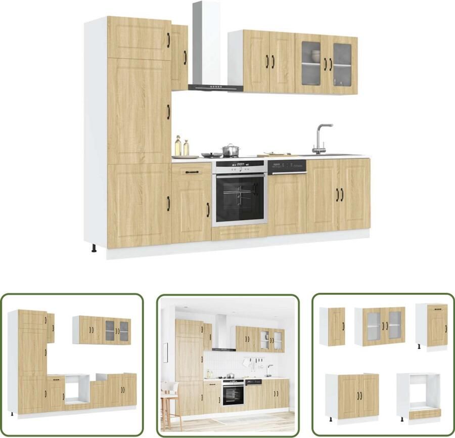 The Living Store 8-delige Keukenkastenset Kalmar bewerkt hout sonoma eikenkleur Keuken Kast Set Sonoma Eiken Houten Keukenkasten Opslagruimte Keuken Verstelbare Poten