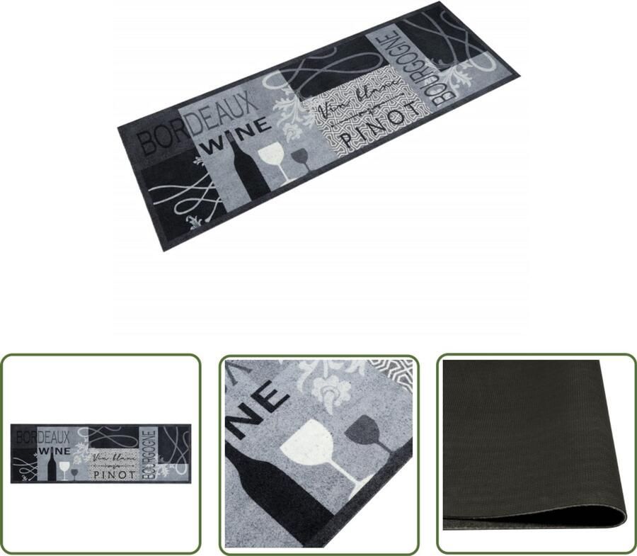 VidaXL Keukenmat wasbaar wijnprint 60x180 cm fluweel grijs Keukenmat Keuken Loper Anti-slip Mat Vloerkleden Woonaccessoires