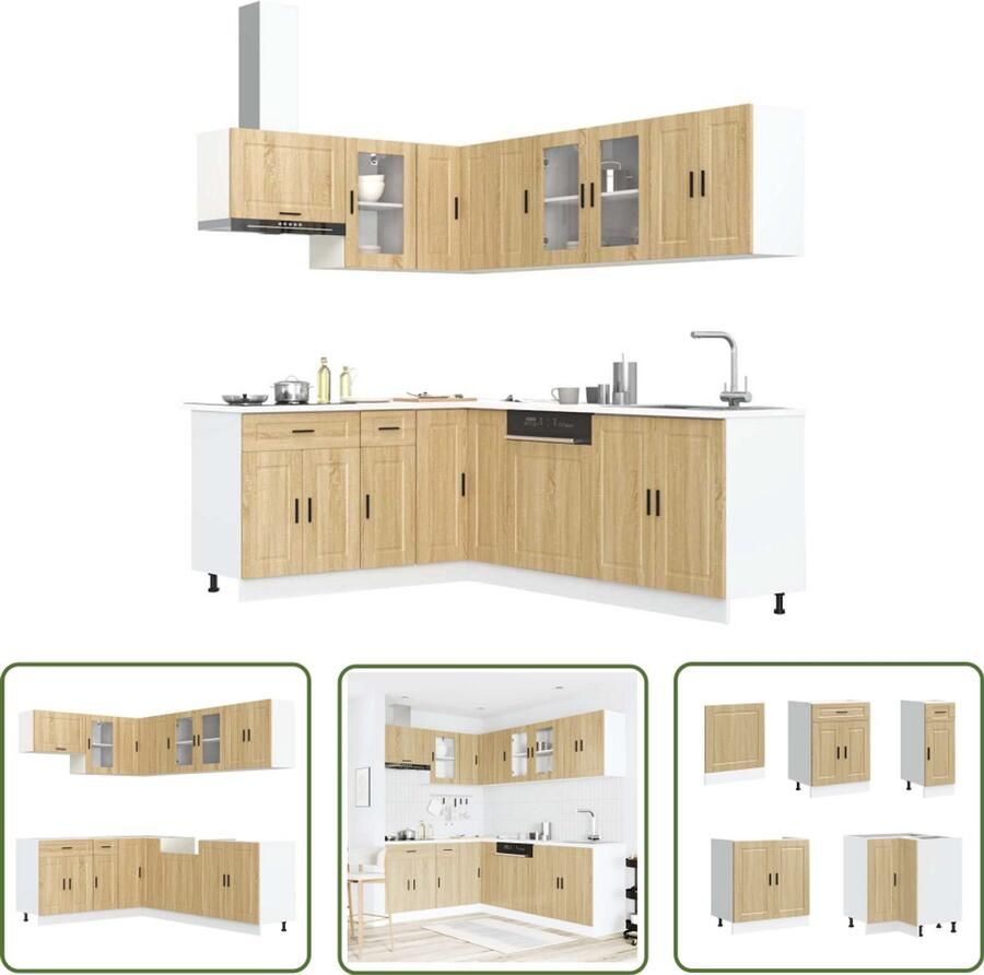 The Living Store 11-delige Keukenkastenset Porto bewerkt hout sonoma eikenkleur Keuken Kast Keukenkastenset Houten Keukenkasten Sonoma Eiken Keukenkast Serie Porto