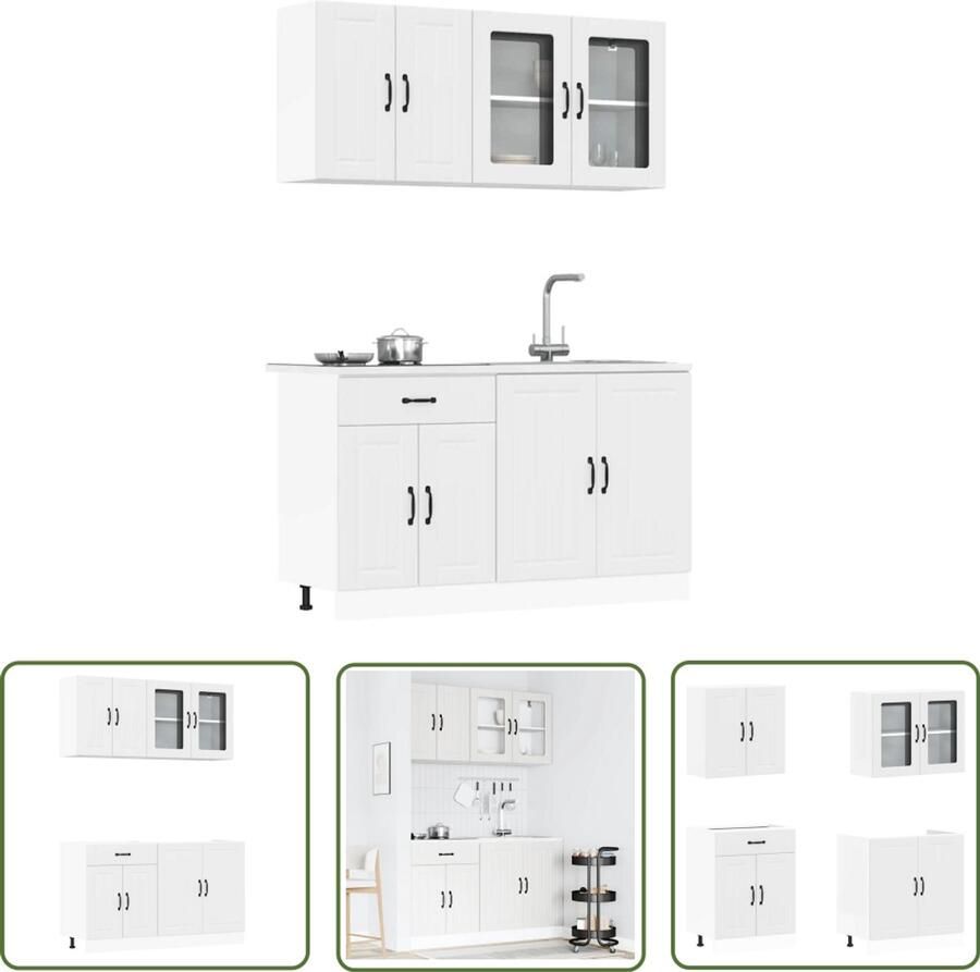 The Living Store 4-delige Keukenkastenset Kalmar bewerkt hout wit Keuken Kast Houten Keuken Keukenmeubels Opslagruimte Keuken Design