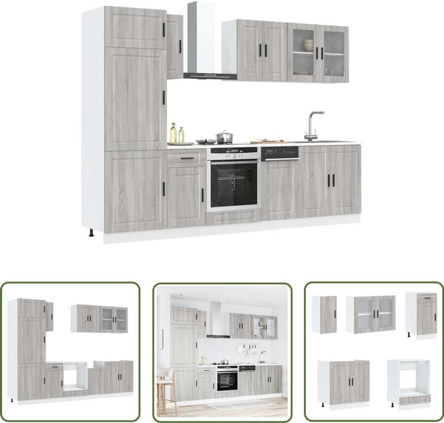 VidaXL Keukeninrichting Keukenkasten 8-delige Keukenkastenset Kalmar bewerkt hout grijs sonoma eiken Grijze Keukenkasten Houten Keukenkasten Keukenkastenset