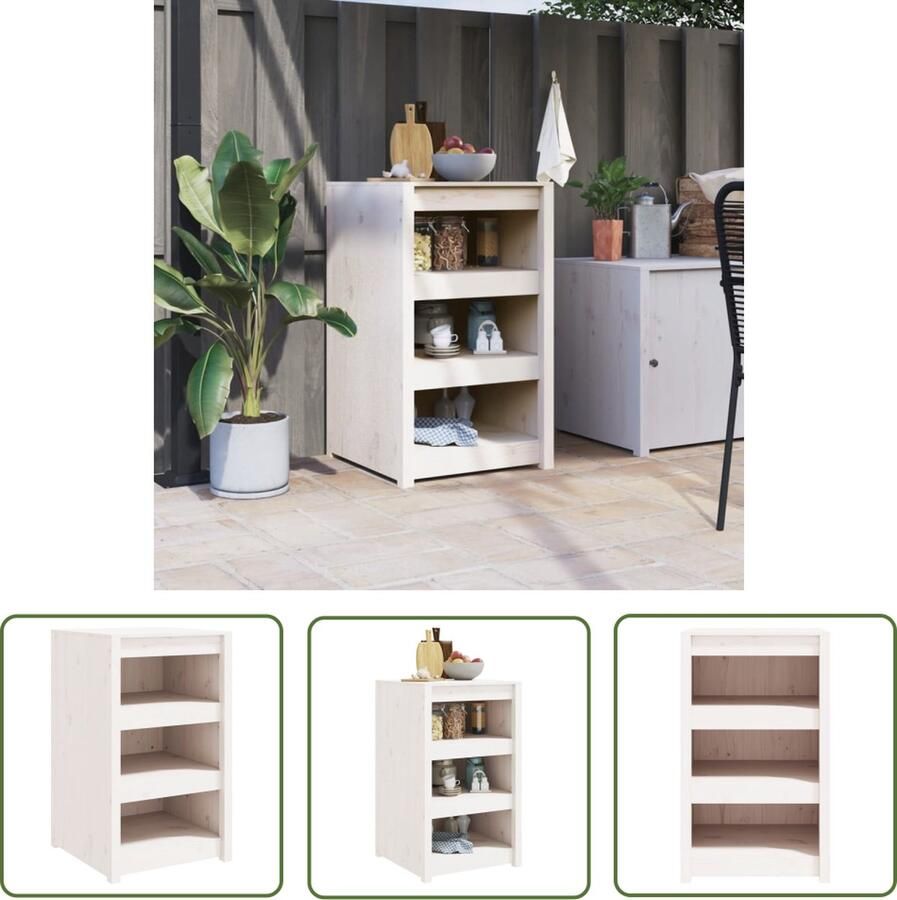 The Living Store Keukenkast voor buiten 55x55x92 cm massief grenenhout wit Buitenkeuken Buitendining Tuinkast Houtkaste Grenenhouten Kast