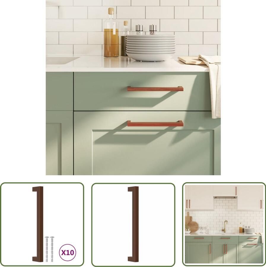 VidaXL Handvatten 10 st 192 mm roestvrij staal bronskleurig Handvatten Keukenkast Badkamerspiegelkast Ladegrepen Meubelbeslag