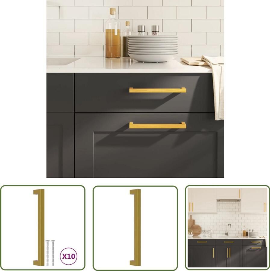 VidaXL Handvatten 10 st 192 mm roestvrij staal goudkleurig Handvatten Keukenkast Badkamerspiegelkast Ladegrepen Gouden Handvatten