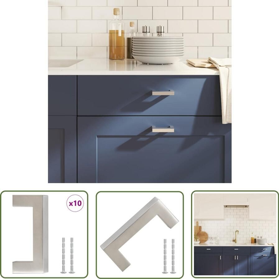 VidaXL Handvatten 10 st 64 mm roestvrij staal zilverkleurig Handvatten Keukenkast Ladegrepen Roestvrij Staal Zilver