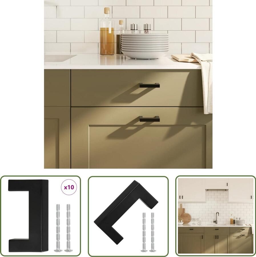 VidaXL Handvatten 10 st 64 mm roestvrij staal zwart Handvatten Keukenkast Ladegrepen Roestvrijstalen Handvatten Zwarte Handvatten