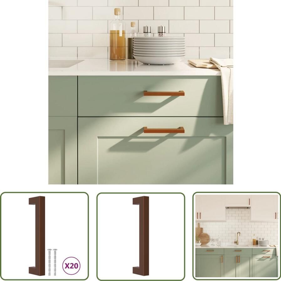 VidaXL Handvatten 20 st 128 mm roestvrij staal bronskleurig Handvatten Keukenkast Badkamerspiegelkast Ladegrepen Roestvrijstalen Handvatten