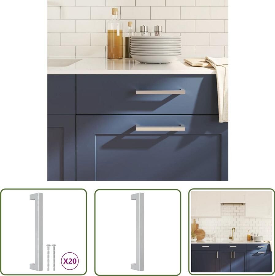 VidaXL Handvatten 20 st 160 mm roestvrij staal zilverkleurig Handvatten Keukenkast Badkamerspiegel Ladegreep Roestvrijstalen Handvatten