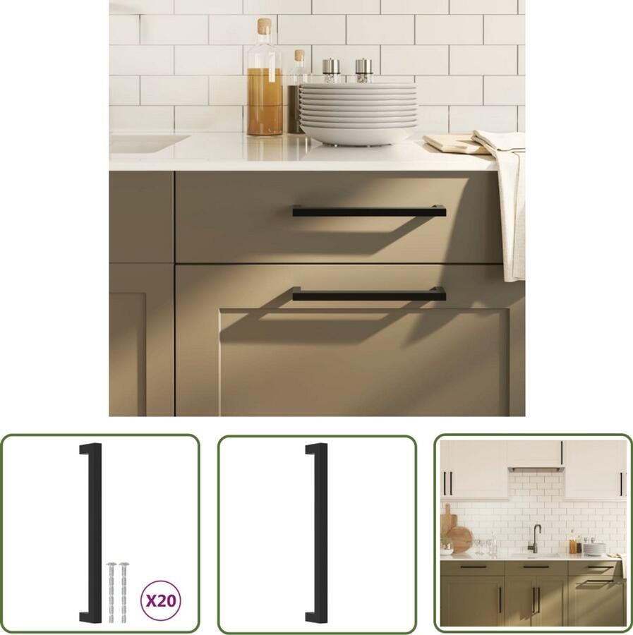 VidaXL Handvatten 20 st 224 mm roestvrij staal zwart Handvatten Keukenkast Ladegrepen Roestvrijstalen Handvatten Zwarte Handvatten