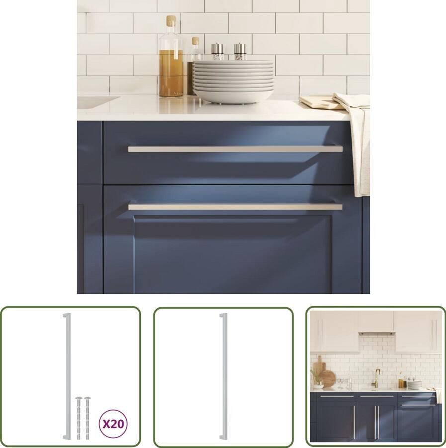 VidaXL Handvatten 20 st 480 mm roestvrij staal zilverkleurig Handvatten Keukenkast Badkamerspiegelkast Ladegrepen Roestvrijstalen Handvatten