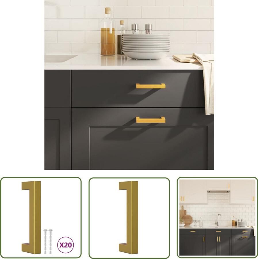 VidaXL Handvatten 20 st 96 mm roestvrij staal goudkleurig Handvatten Keukenkast Ladegrepen Gouden Handvatten Roestvrijstalen Handvatten