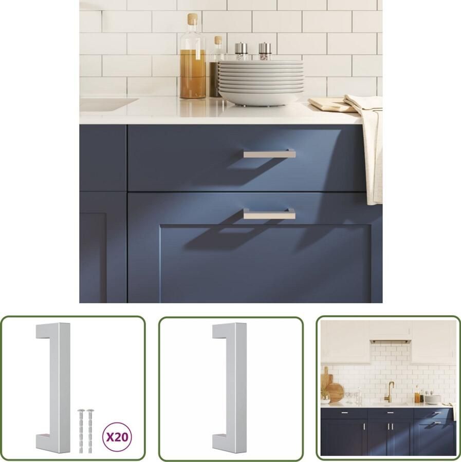 VidaXL Handvatten 20 st 96 mm roestvrij staal zilverkleurig Handvatten Keukenkast Badkamerspiegelkast Ladegrepen Roestvrijstalen Handvatten