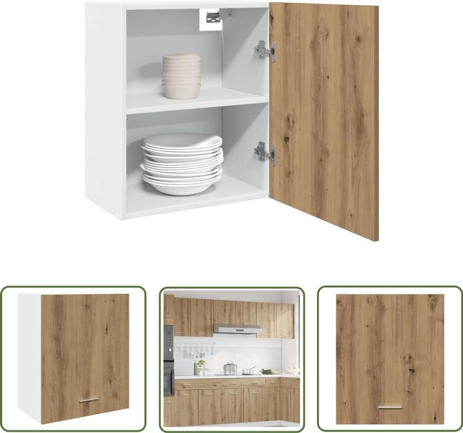 VidaXL Hangkast Lyon 50x31x60 cm bewerkt hout artisanaal eikenkleur Hangkast Keukenkasten Opslagoplossing Houten Kasten Eiken Kleurtint